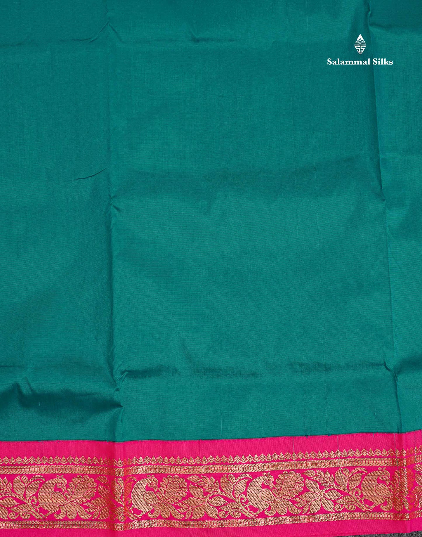 Semi Silk Saree - Peacock Blue Colour Body Plain With Contrast Pink Border | 9 Yards