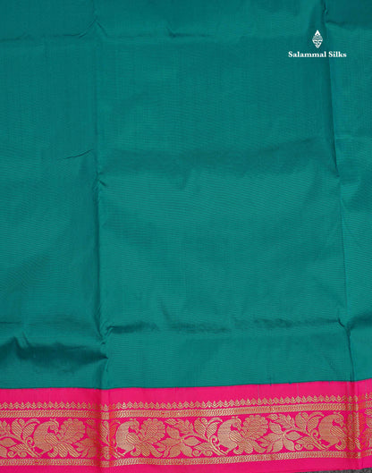 Semi Silk Saree - Peacock Blue Colour Body Plain With Contrast Pink Border | 9 Yards