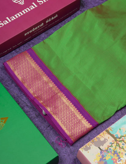11 Yards Semi Silk Saree Chocolate with Contrast Magenta Border