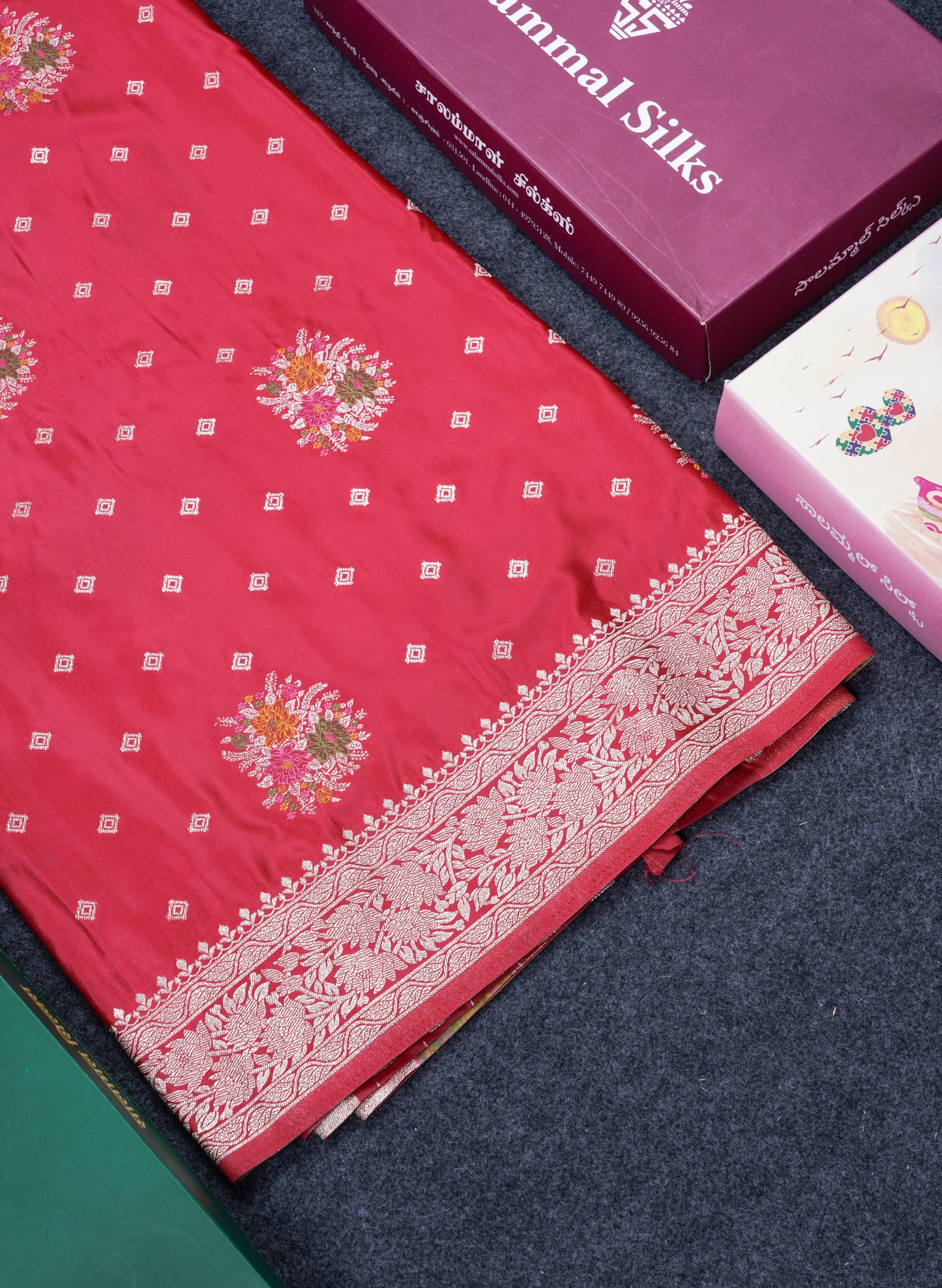 Beautiful Magenta Meenakari Work Russian Silk Saree With Fancy Self Border