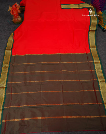 Semi Silk Saree - Green Colour Body Plain With Contrast Pink Border | 9 Yards