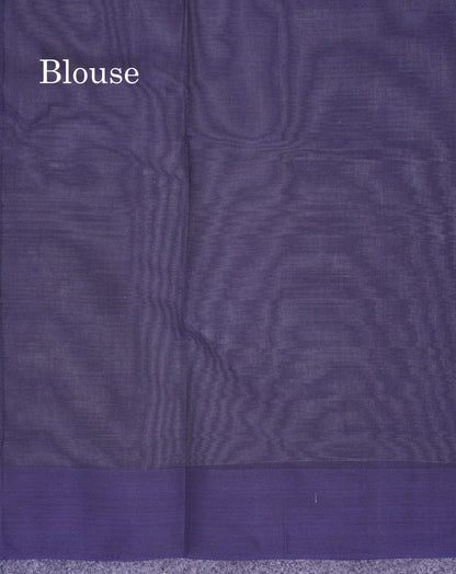 Beautiful Grey Thread Work Butta Handloom Pure Cotton Saree With Contrast Navy Blue Blouse