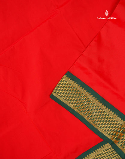Semi Silk Saree - Green Colour Body Plain With Contrast Pink Border | 9 Yards