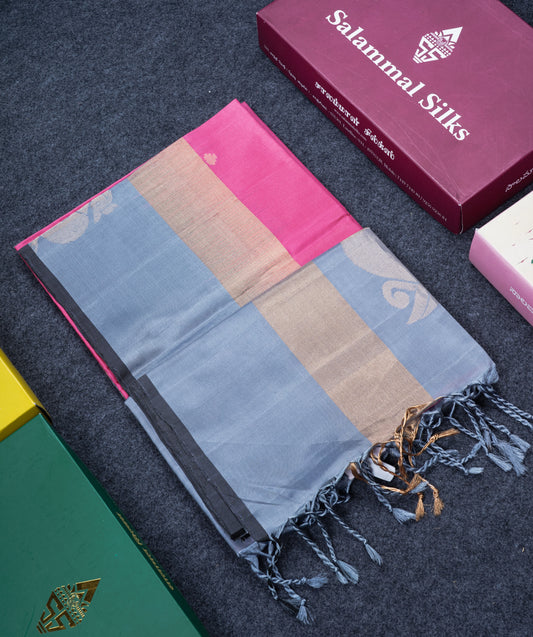 Beautiful Pink Pure Kanjivaram Soft Silk Saree With Ash Border