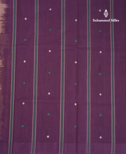 Beautiful Beige Thread Work Butta Handloom Pure Cotton Saree With Contrast Dark Magenta Blouse