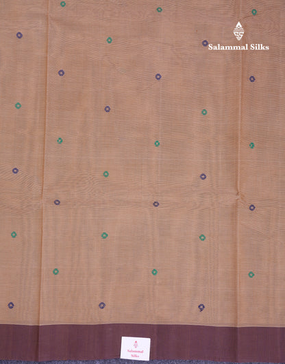 Beautiful Beige Thread Work Butta Handloom Pure Cotton Saree With Contrast Dark Magenta Blouse