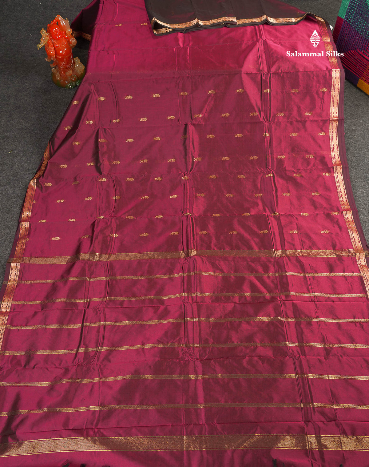 Semi Silk Saree - Magenta Colour Body Zari Butta With Traditional Small Border 