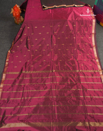 Semi Silk Saree - Magenta Colour Body Zari Butta With Traditional Small Border 