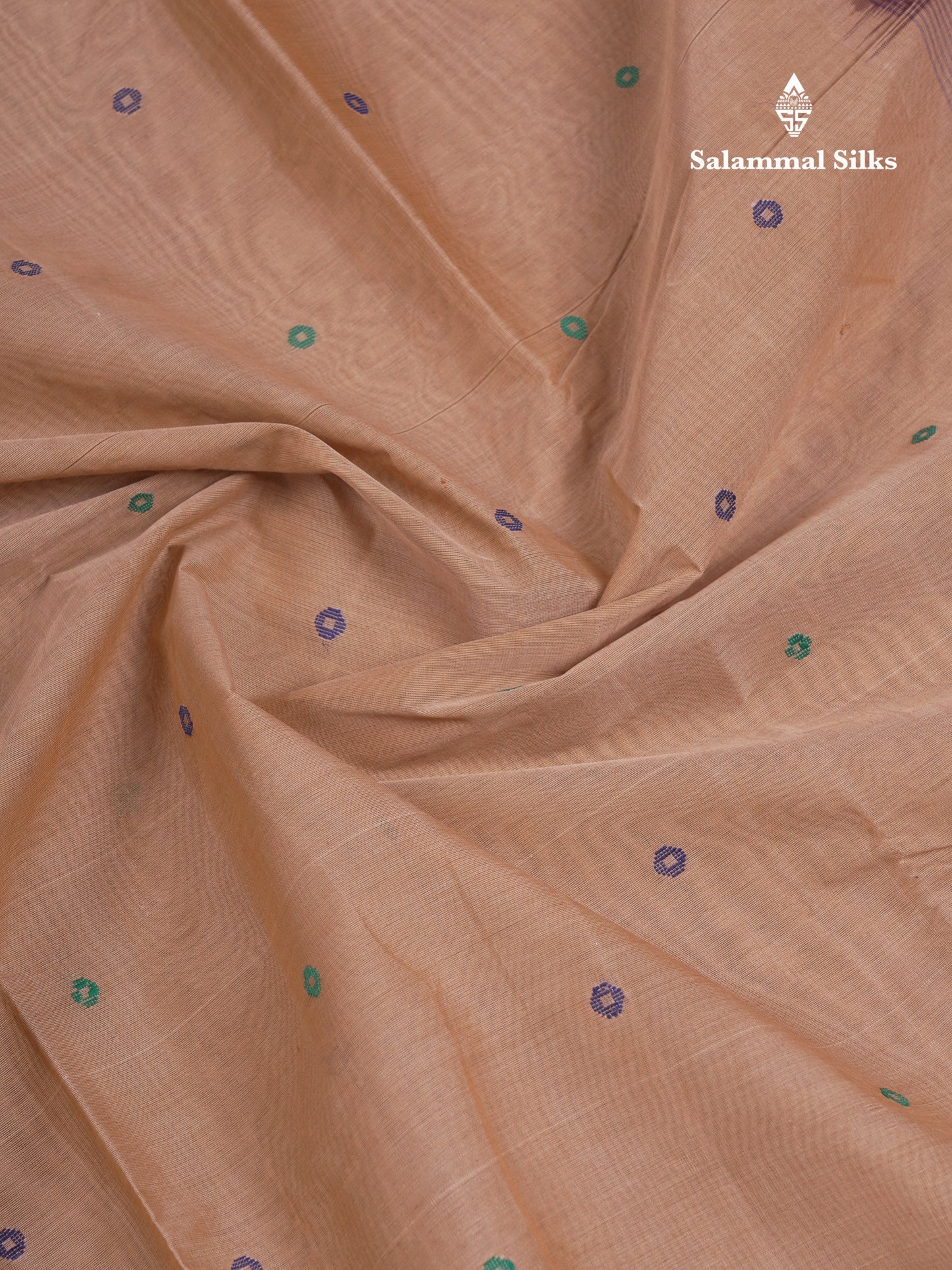 Beautiful Beige Thread Work Butta Handloom Pure Cotton Saree With Contrast Dark Magenta Blouse