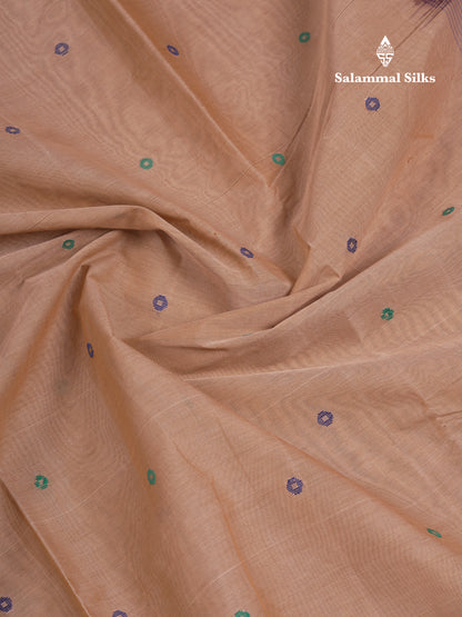 Beautiful Beige Thread Work Butta Handloom Pure Cotton Saree With Contrast Dark Magenta Blouse