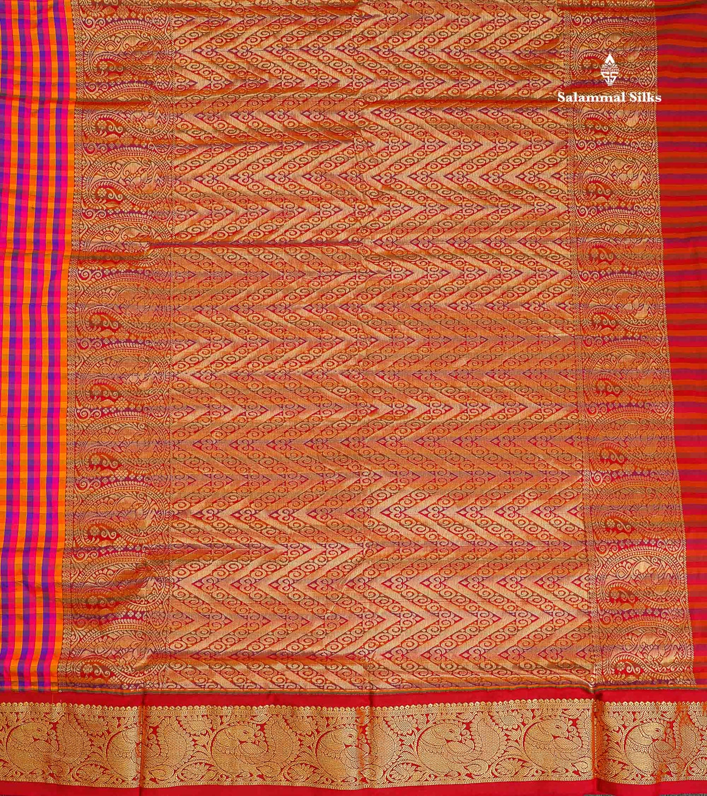Semi Silk Saree - Multicolour Colour Body Checks With Contrast Maroon Traditional Border | 10 Yards