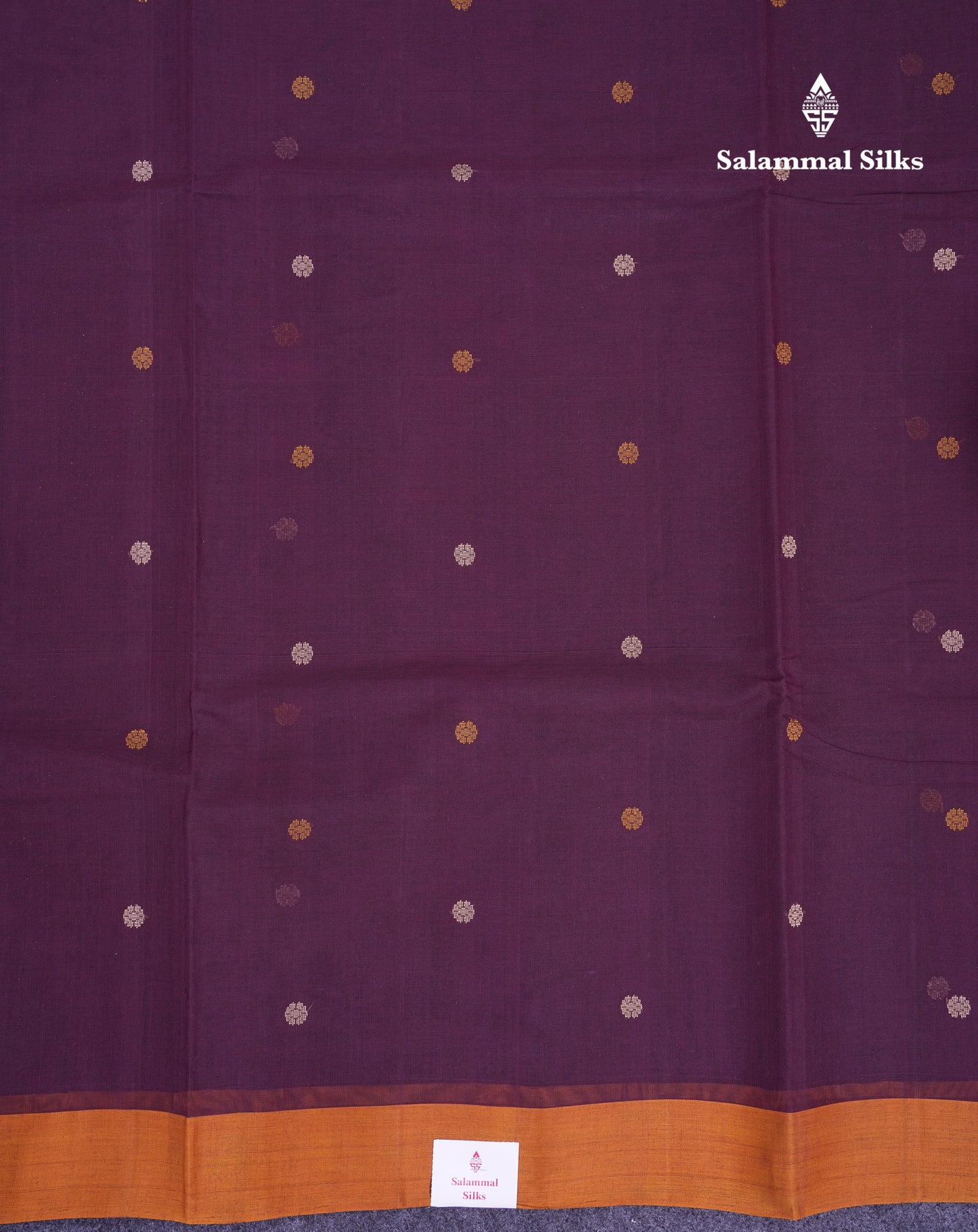 Beautiful Dark Magenta Thread Work Butta Handloom Pure Cotton Saree With Contrast Mustard Yellow Blouse