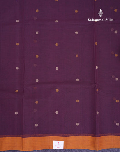 Beautiful Dark Magenta Thread Work Butta Handloom Pure Cotton Saree With Contrast Mustard Yellow Blouse