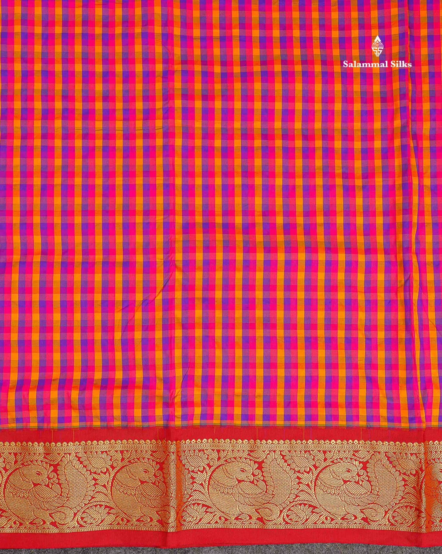 Semi Silk Saree - Multicolour Colour Body Checks With Contrast Maroon Traditional Border | 10 Yards