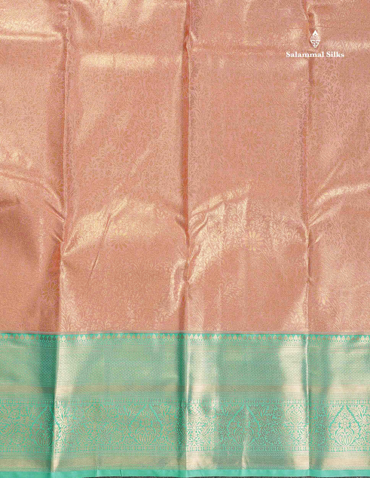 Tissue Bridal Semi Silk Saree -  Peach Colour Body With Contrast Sapphire Green Border