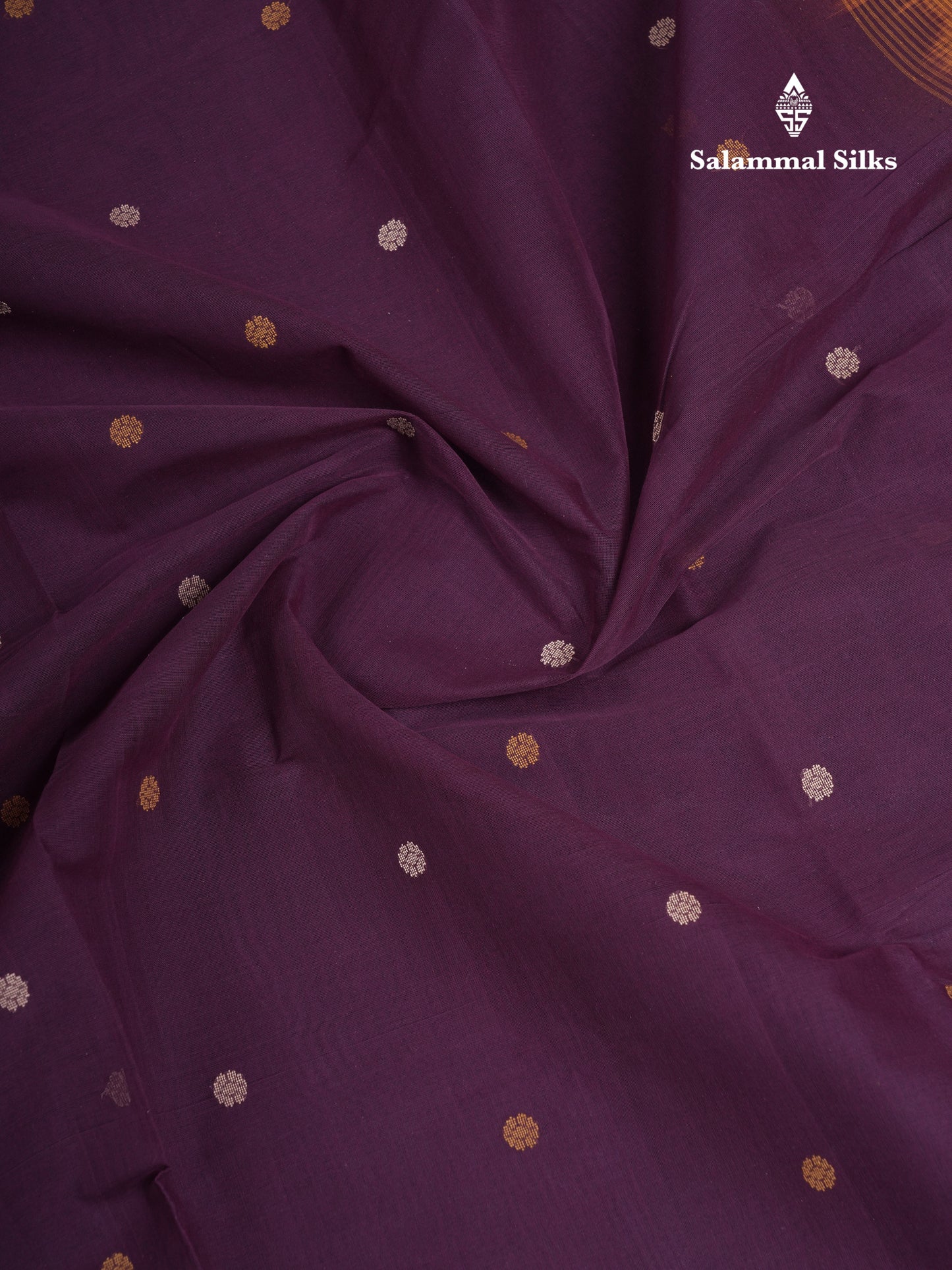 Beautiful Dark Magenta Thread Work Butta Handloom Pure Cotton Saree With Contrast Mustard Yellow Blouse