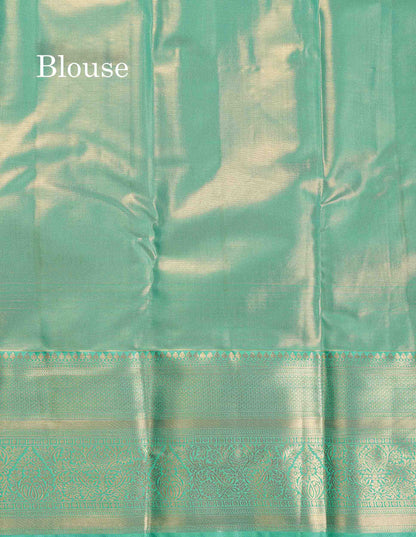 Tissue Bridal Semi Silk Saree -  Peach Colour Body With Contrast Sapphire Green Border