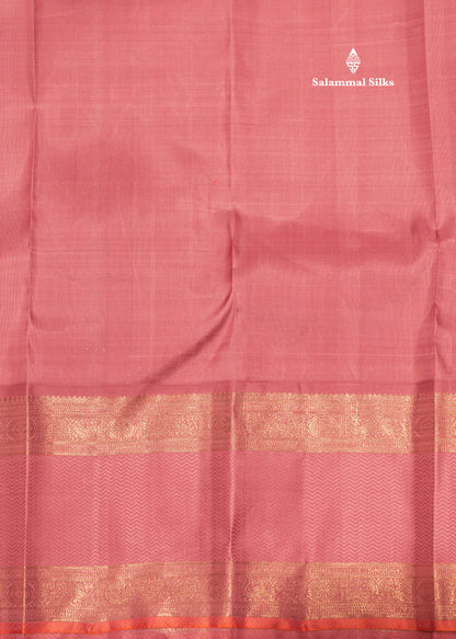 Kanjivaram Beautiful Grey Checks Mayil Chakkaram Traditional 3G Zari Pure Silk Saree With Baby Pink Border