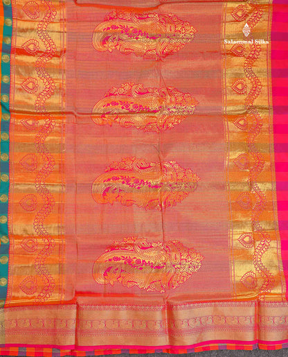 Semi Silk Saree - Multicolour Body Checks With Butta & Traditional Border | 9.5 Yards