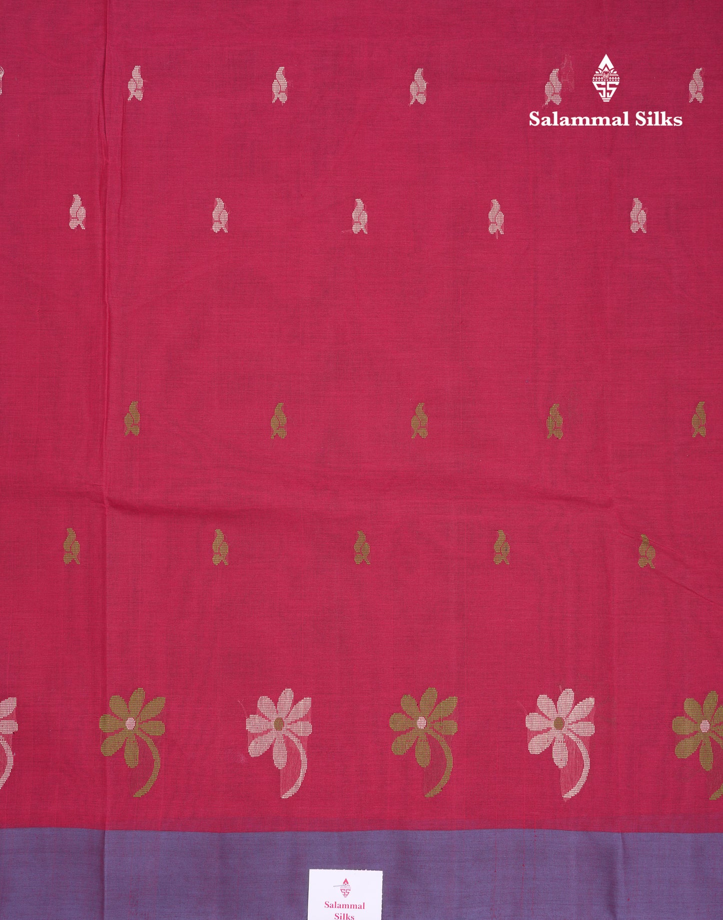 Beautiful Dark Maroon Thread Work Butta Handloom Pure Cotton Saree With Contrast Blueish Grey Blouse