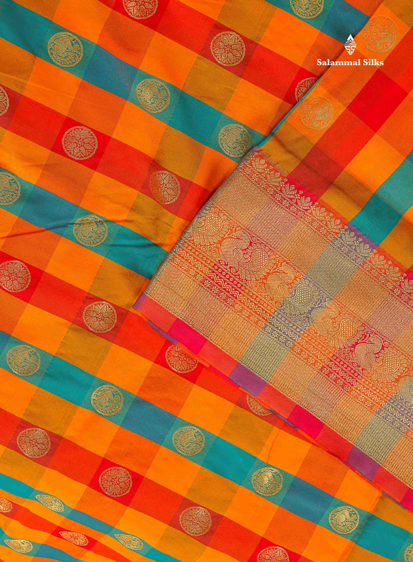 Semi Silk Saree - Multicolour Body Checks With Butta & Traditional Border | 9.5 Yards