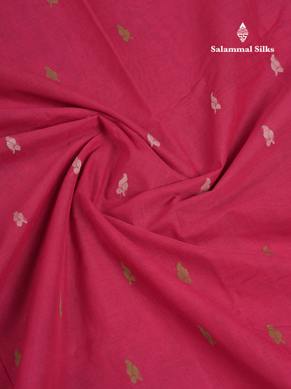 Beautiful Dark Maroon Thread Work Butta Handloom Pure Cotton Saree With Contrast Blueish Grey Blouse