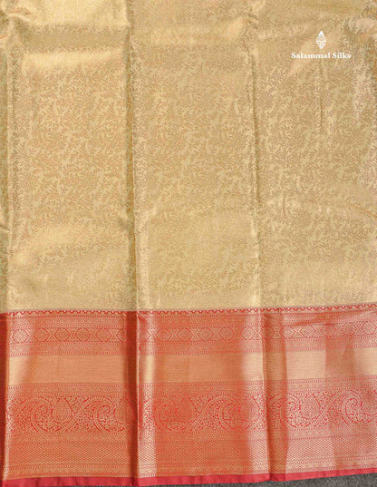 Tissue Bridal Semi Silk Saree -  Cream Yellow Colour Body With Contrast Maroon Border