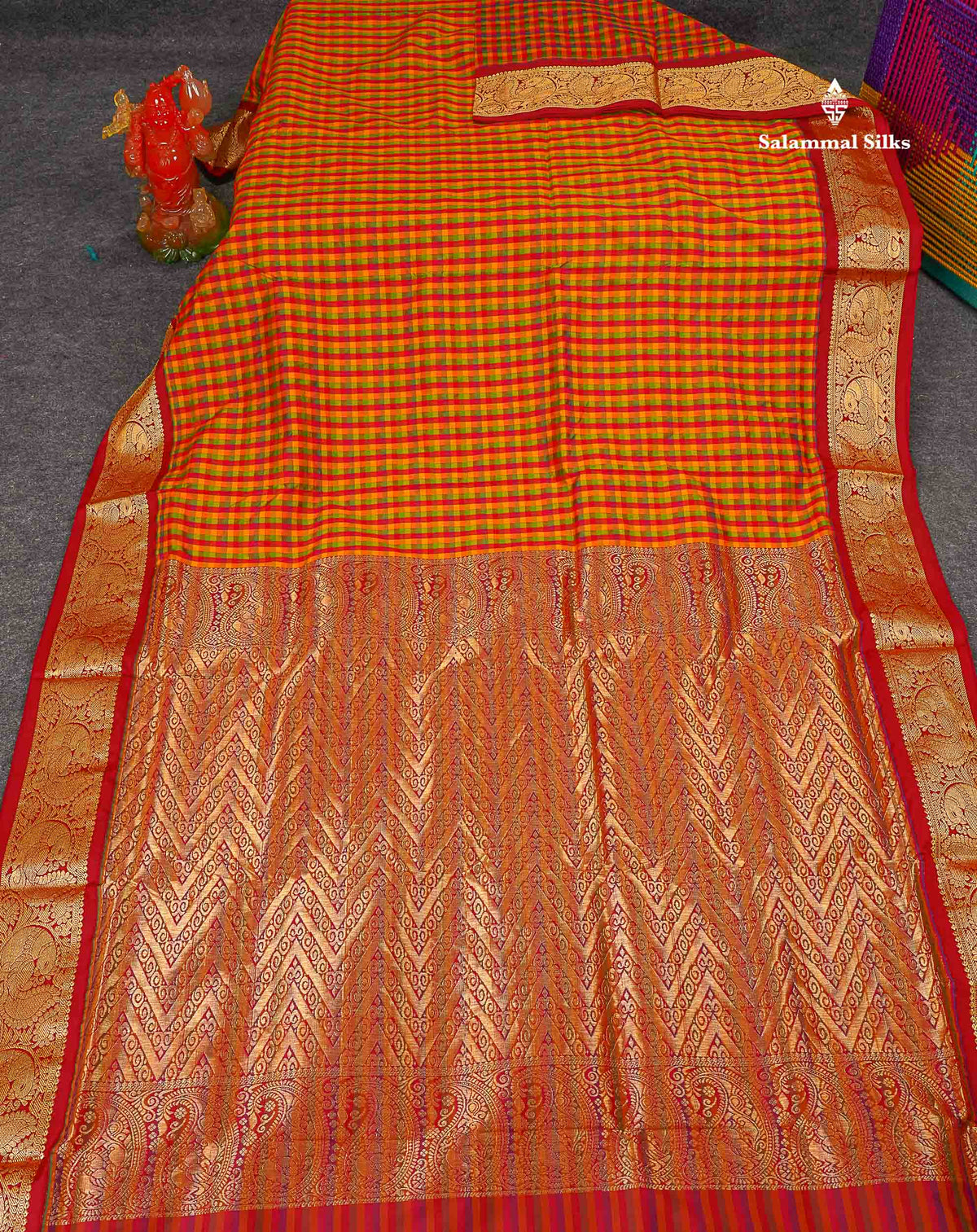 Semi Silk Saree - Multicolour Colour Body Checks With Contrast Maroon Traditional Border | 10 Yards