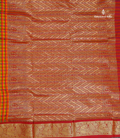 Semi Silk Saree - Multicolour Colour Body Checks With Contrast Maroon Traditional Border | 10 Yards