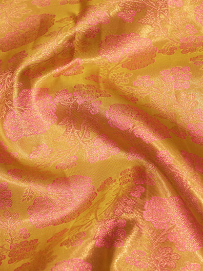 Kanjivaram Beautiful Manthulir Yellow Pure Silk Saree With Baby Pink Blouse