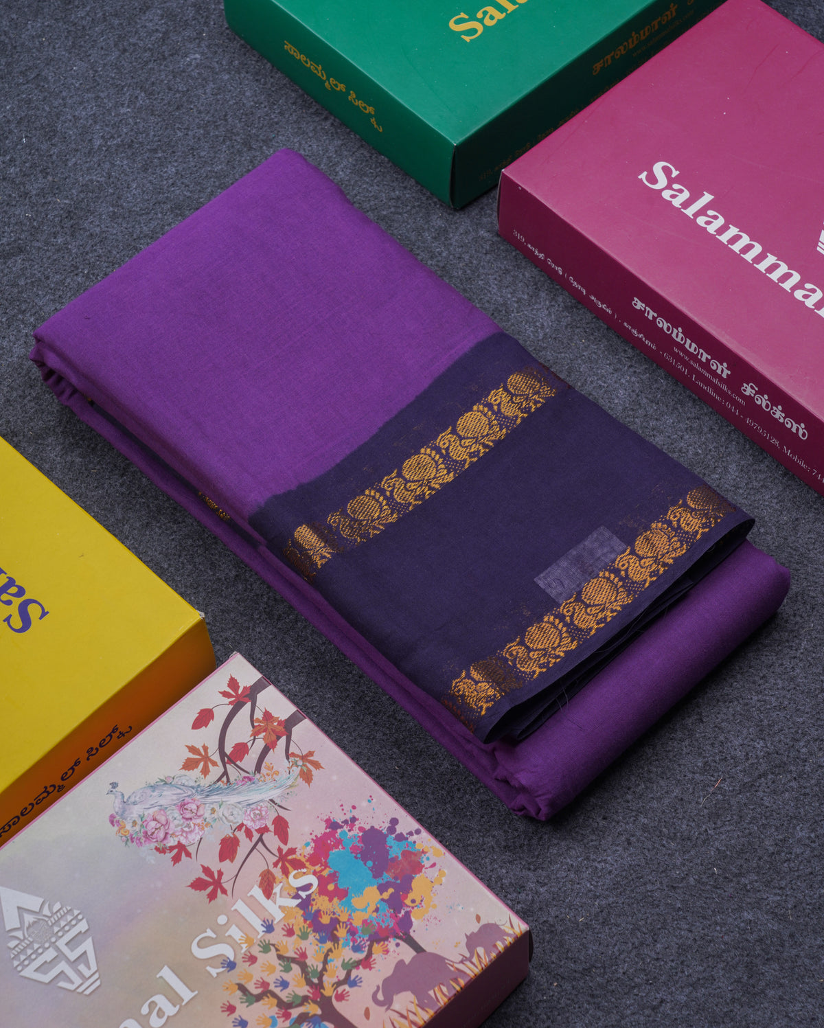 Beautiful Purple Plain Sungudi Cotton Saree With Contrast Navy Blue Traditional Rettapet Border