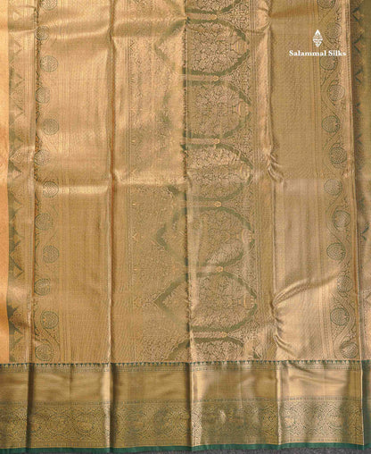 Tissue Bridal Semi Silk Saree -  Golden Sandal Colour Body With Contrast Bottle Green Border