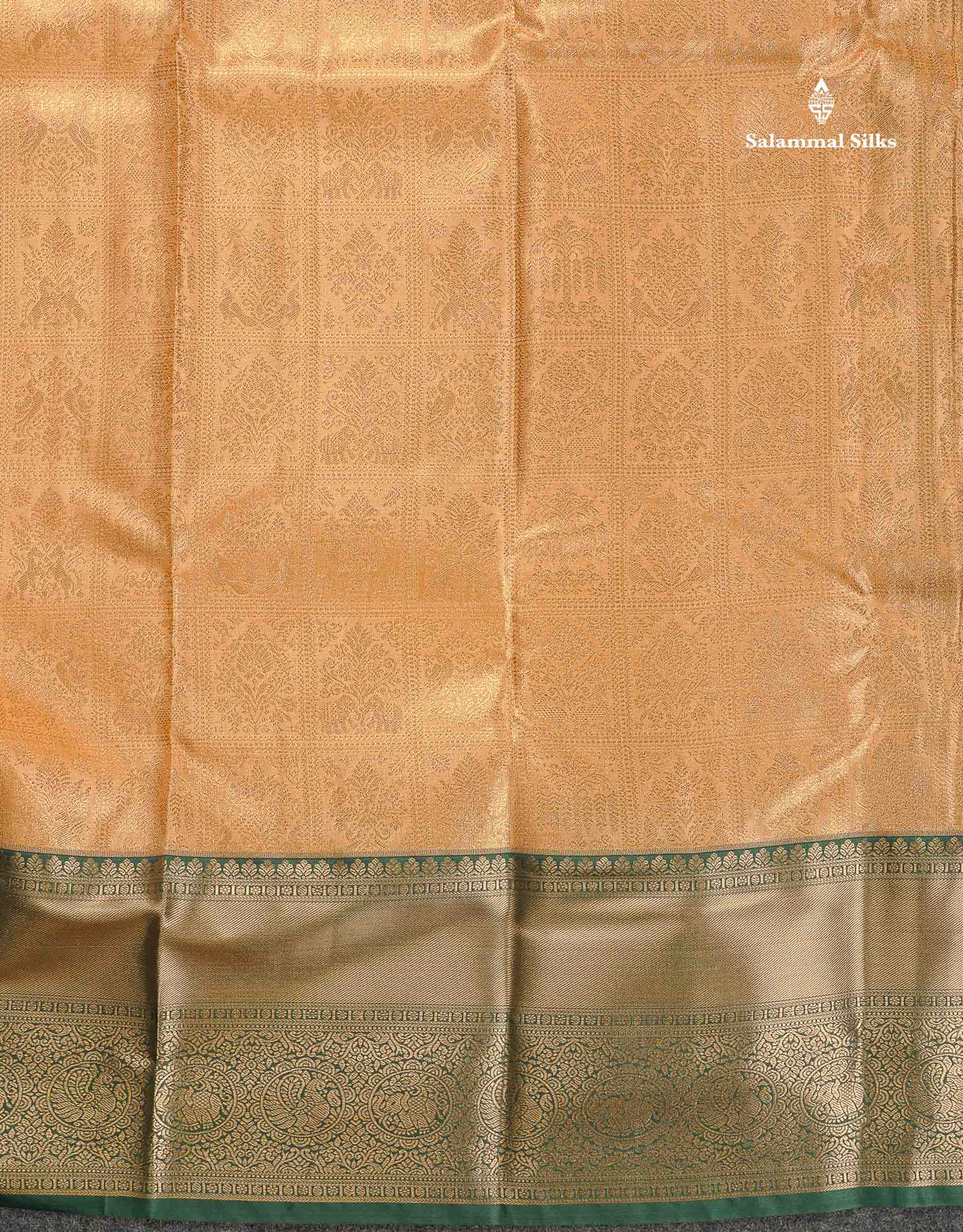Tissue Bridal Semi Silk Saree -  Golden Sandal Colour Body With Contrast Bottle Green Border