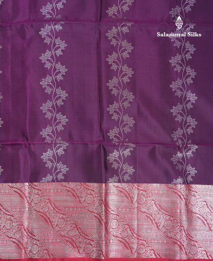 Beautiful Dark Purple Pure Kanjivaram Soft Silk Saree With Contrast Redish Maroon Evening Morning Border