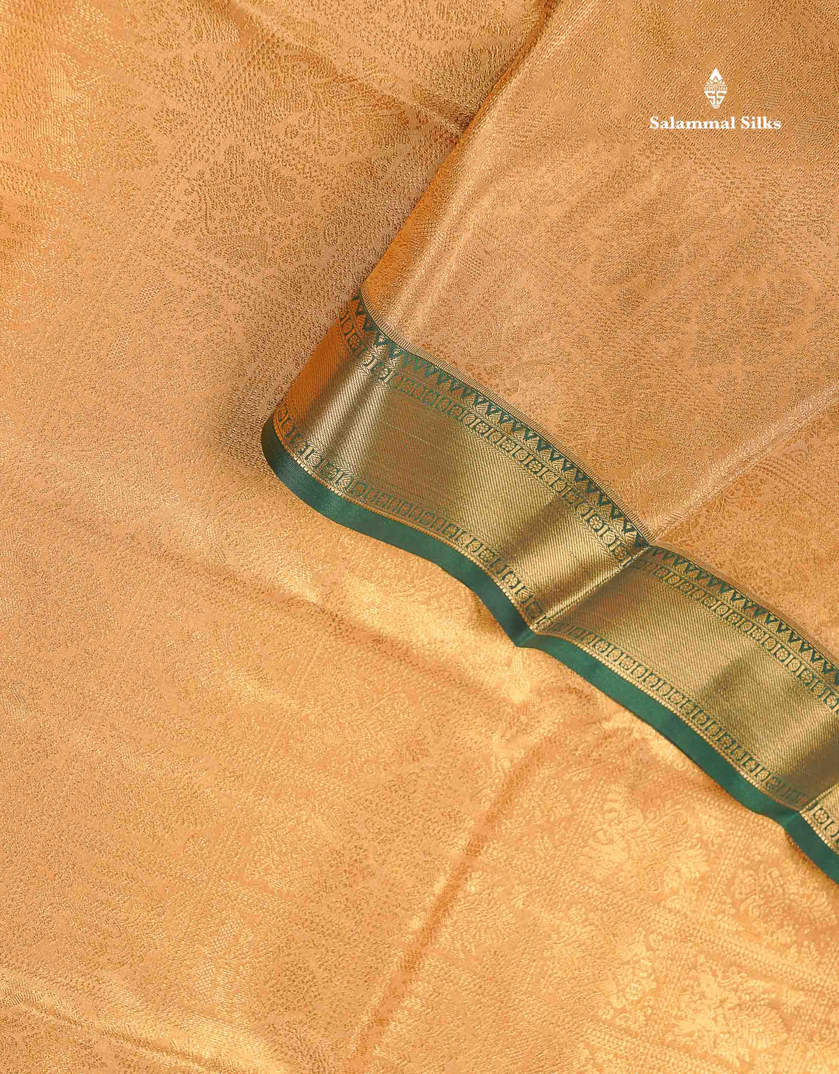 Tissue Bridal Semi Silk Saree -  Golden Sandal Colour Body With Contrast Bottle Green Border