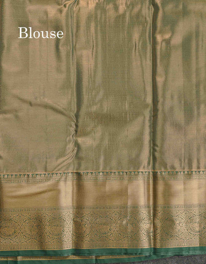 Tissue Bridal Semi Silk Saree -  Golden Sandal Colour Body With Contrast Bottle Green Border