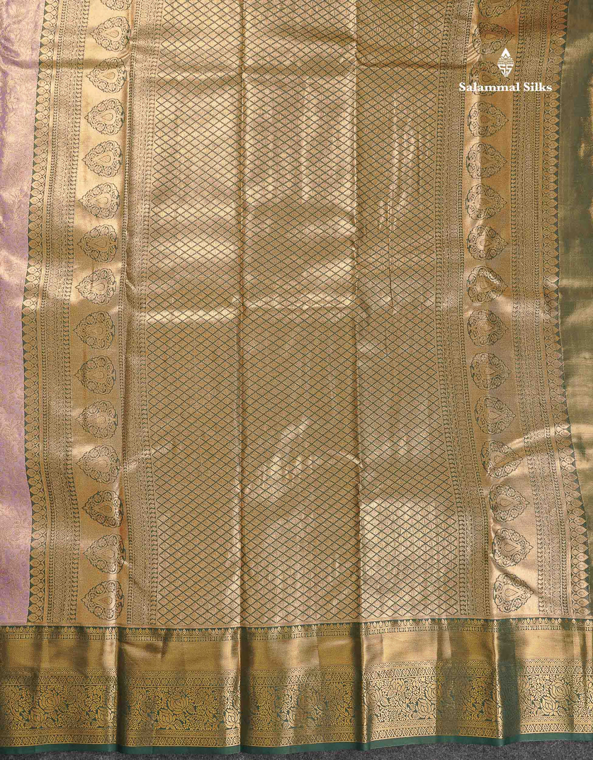 Tissue Bridal Semi Silk Saree - Light Lavender Colour Body With Contrast Bottle Green Border