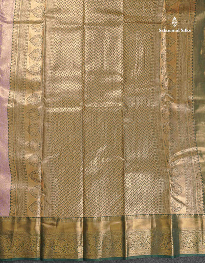Tissue Bridal Semi Silk Saree - Light Lavender Colour Body With Contrast Bottle Green Border