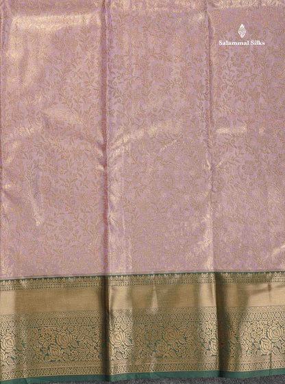 Tissue Bridal Semi Silk Saree - Light Lavender Colour Body With Contrast Bottle Green Border
