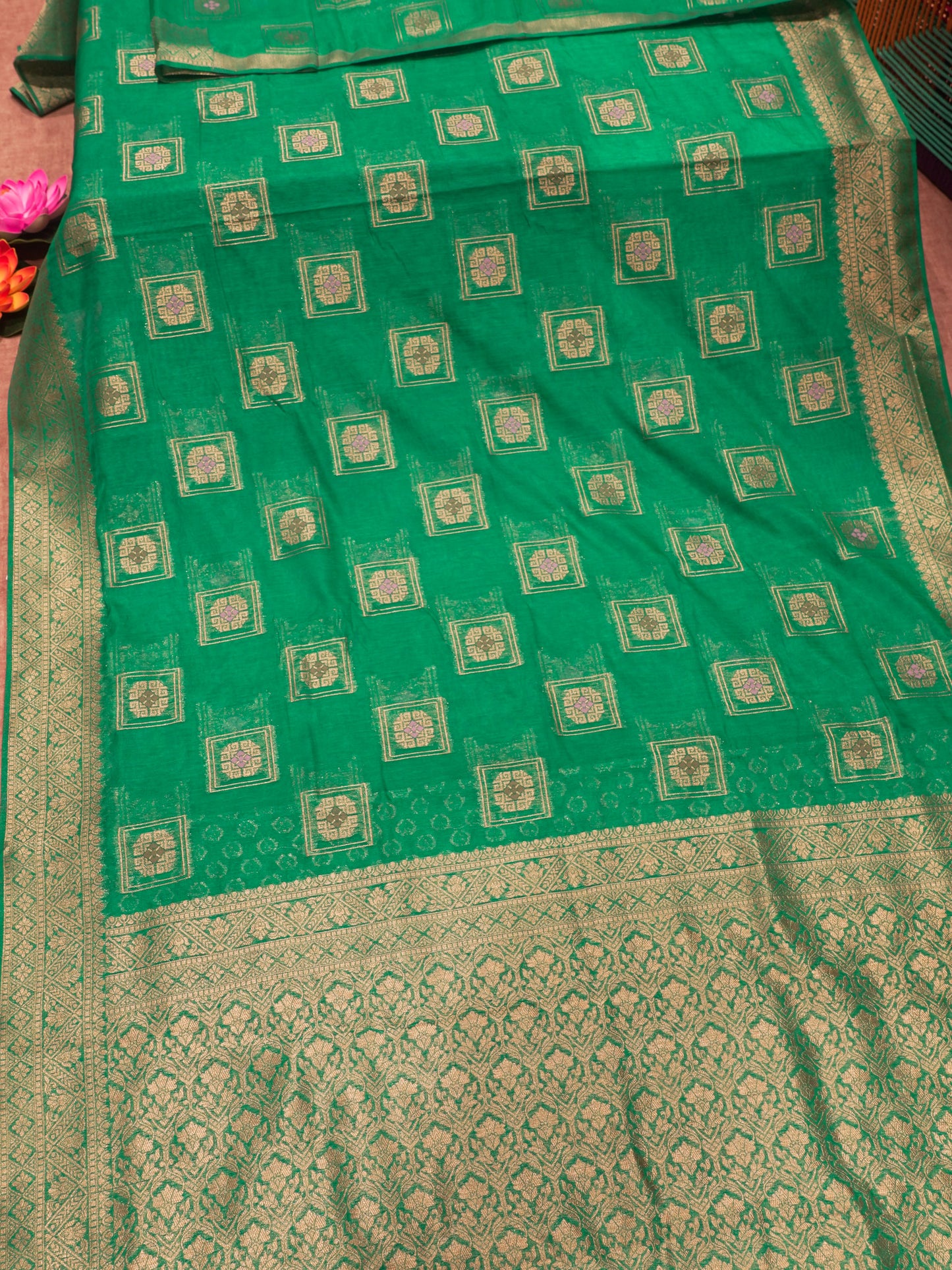 Bottle Green Meena Work Beautiful Malbari Linen Fancy Saree With Blouse