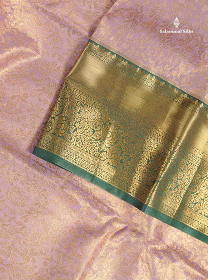 Tissue Bridal Semi Silk Saree - Light Lavender Colour Body With Contrast Bottle Green Border