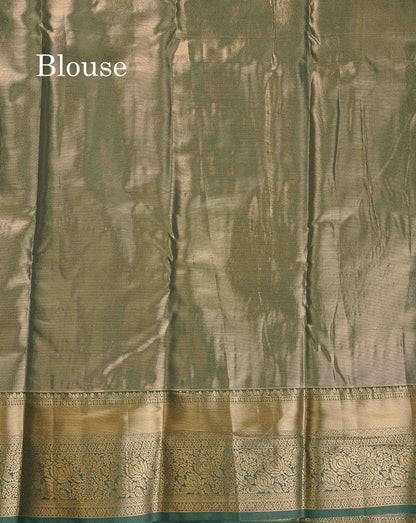 Tissue Bridal Semi Silk Saree - Light Lavender Colour Body With Contrast Bottle Green Border