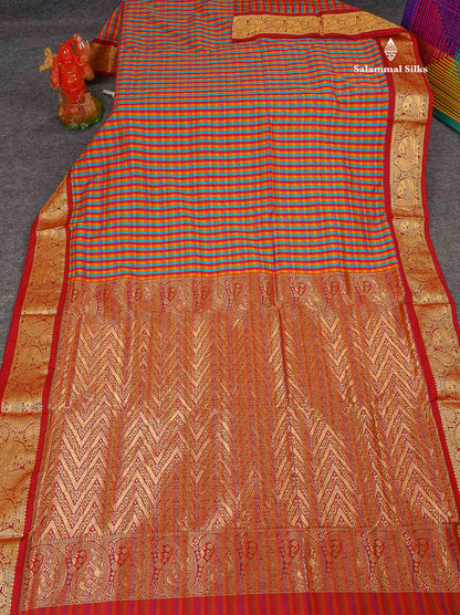 Semi Silk Saree - Multicolour Body Checks With Contrast Maroon Traditional Border | 10 Yards