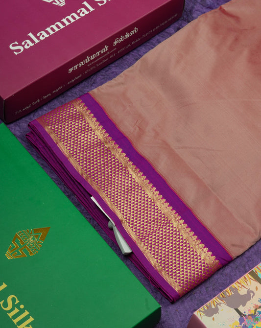 11 Yards Semi Silk Saree Chocolate with Contrast Magenta Border