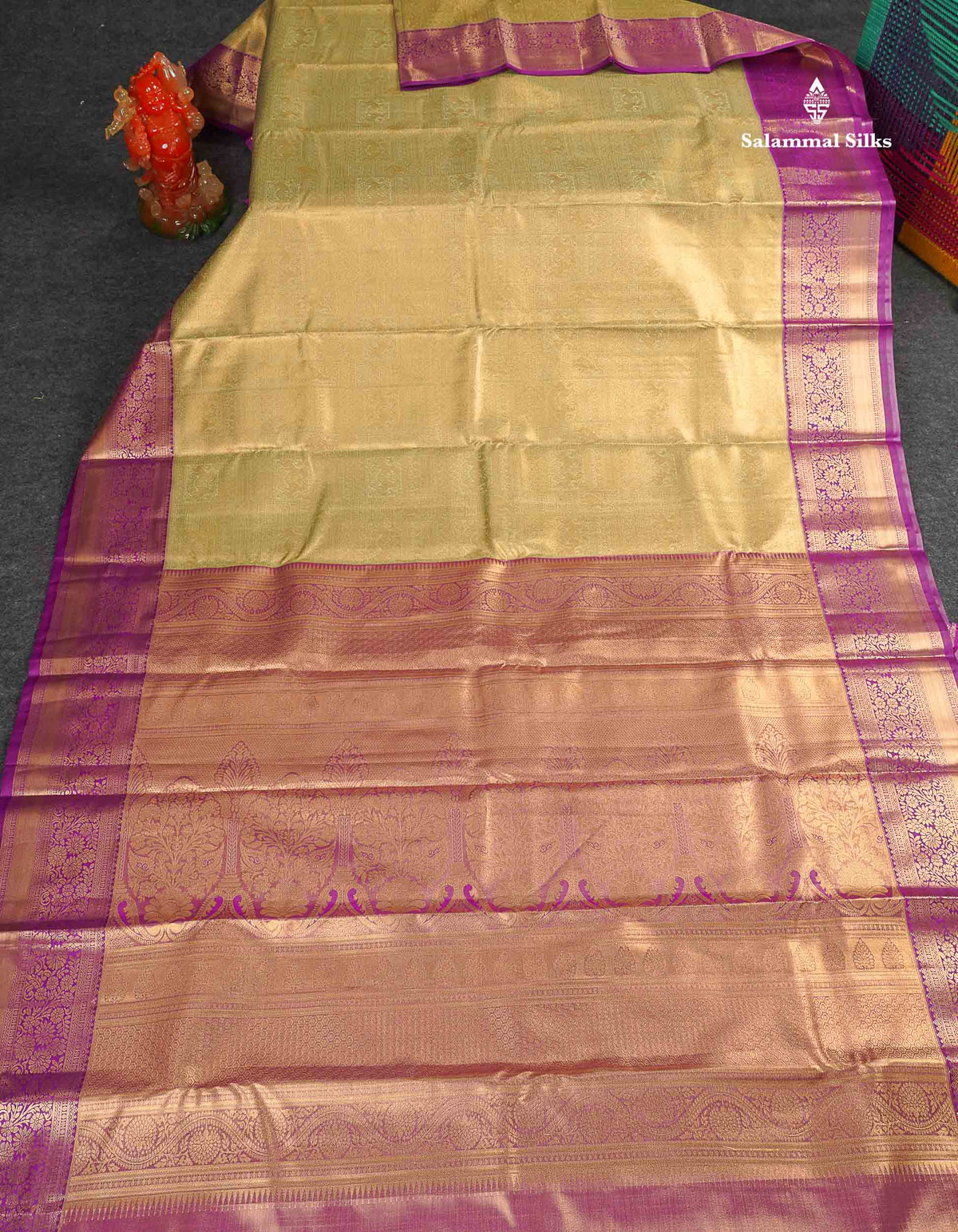 Tissue Bridal Semi Silk Saree - Pista Green Colour Body With Contrast Vadamalli Border
