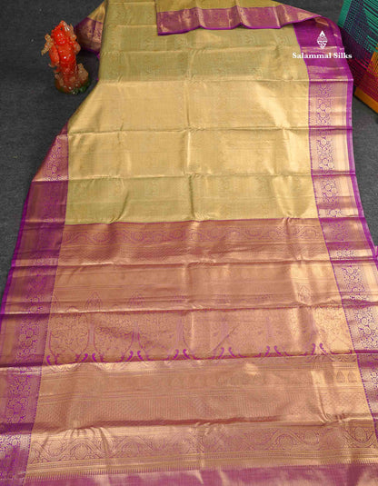 Tissue Bridal Semi Silk Saree - Pista Green Colour Body With Contrast Vadamalli Border