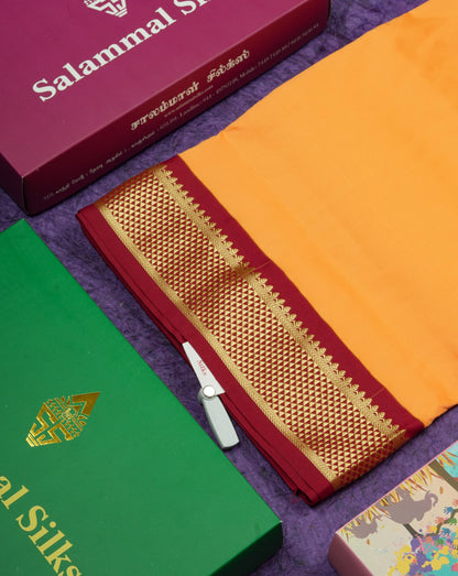 11 Yards Semi Silk Saree Beige with Contrast Maroon Border