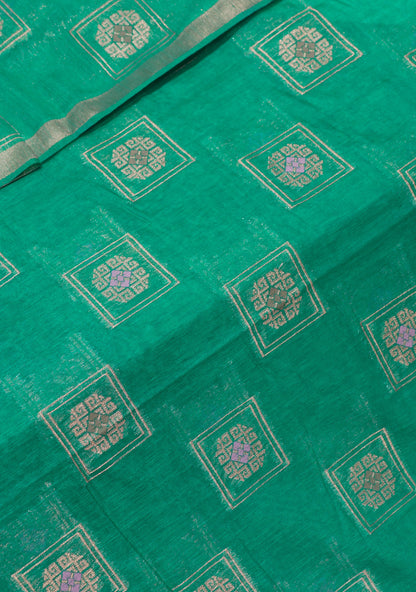 Bottle Green Meena Work Beautiful Malbari Linen Fancy Saree With Blouse