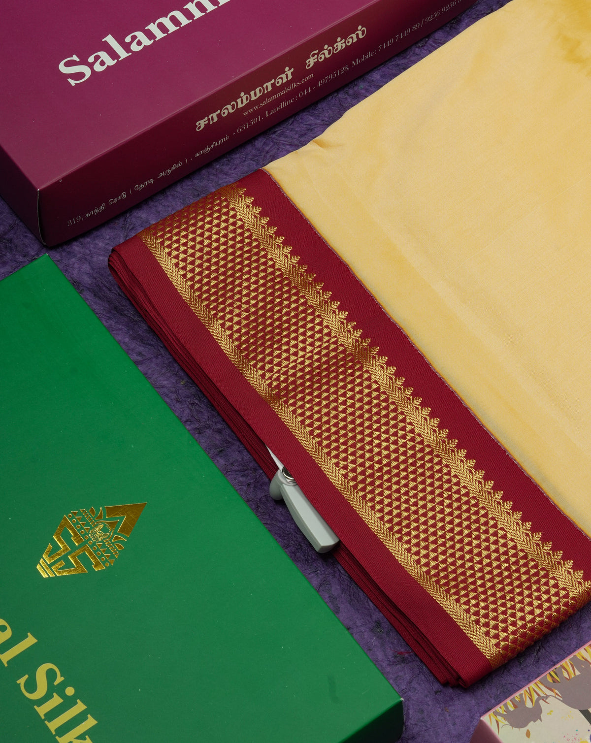 11 Yards Semi Silk Saree Beige with Contrast Maroon Border