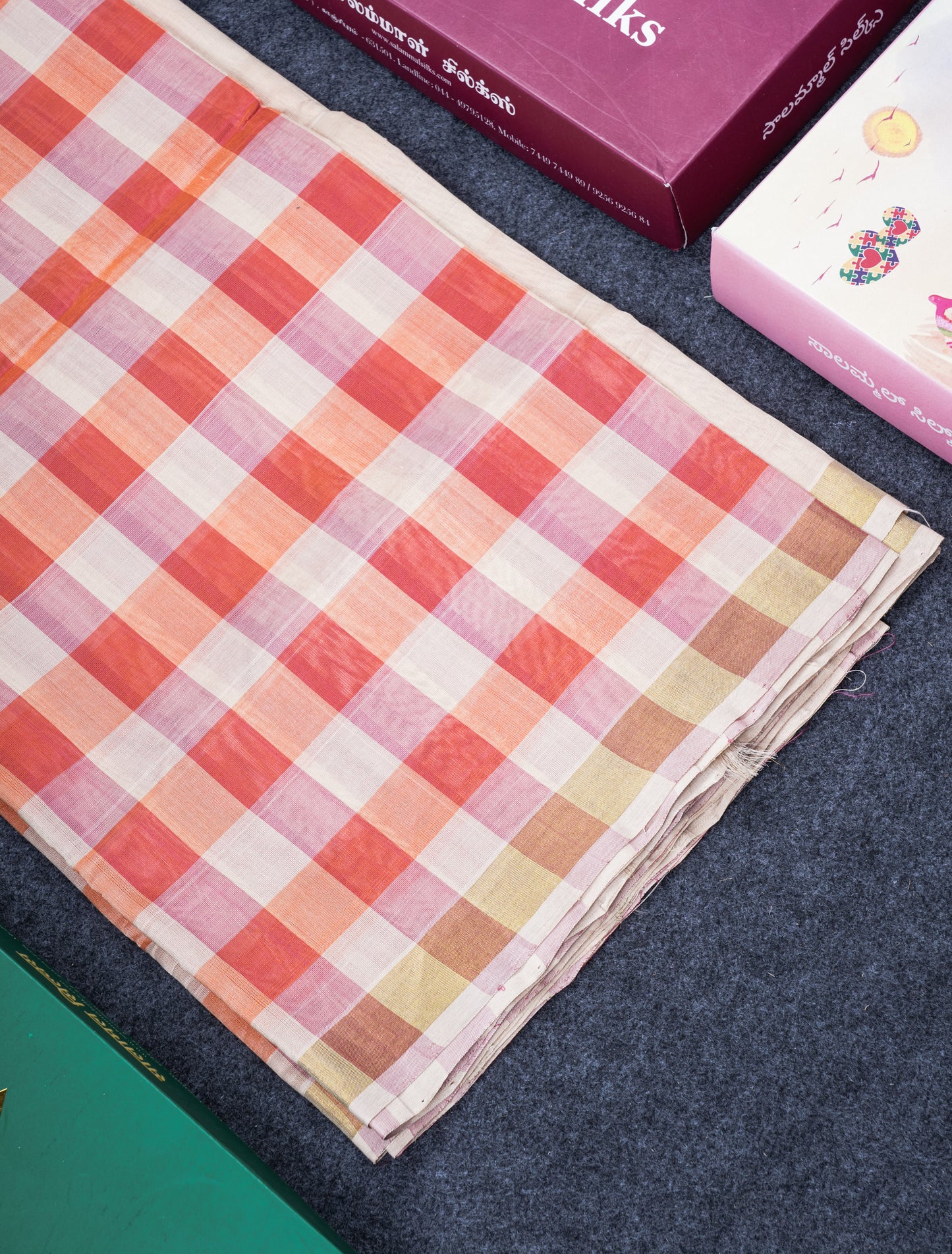 Beautiful Paalum Pazham Checks Handloom Pure Silk Cotton Saree With Contrast Beige Blouse